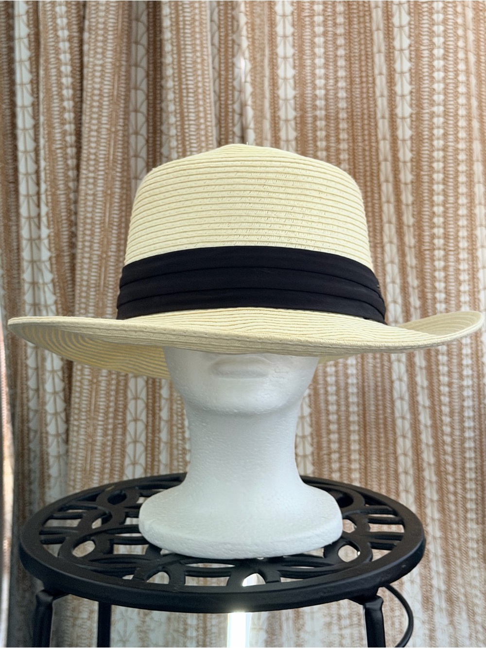 Classic Wide-Brim Straw Sun Hat with Black Band by Skala - in XL /10% Toyo.